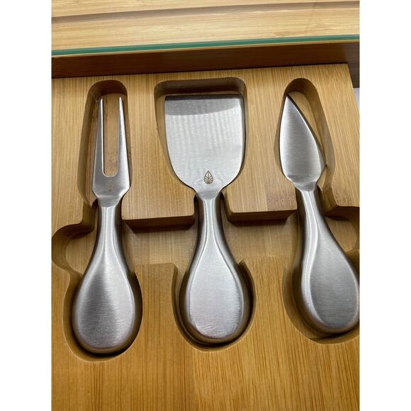 Toscana Bamboo Rectangular Cheese Cutting Board & Tools Set Tempered Glass Top - Picture 5 of 13